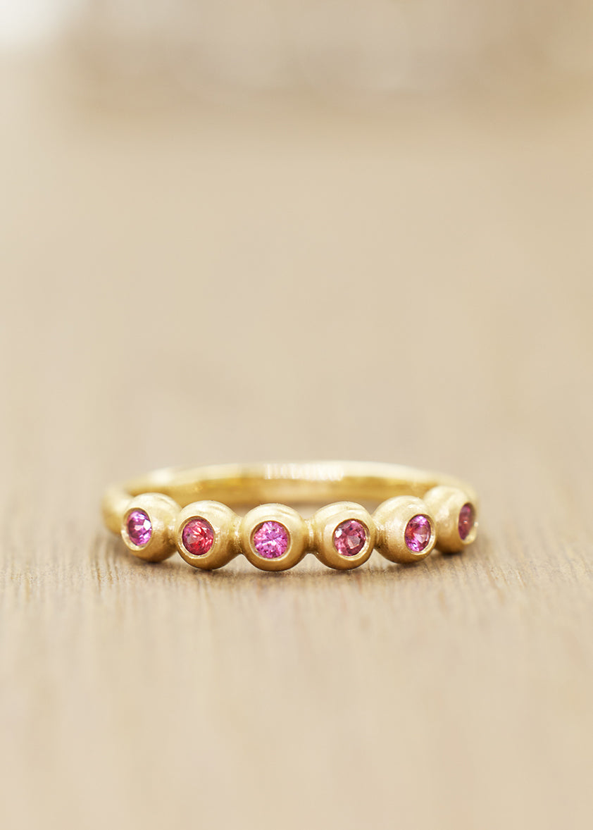 SIX Bead Ring  Red/Pink Sapphires