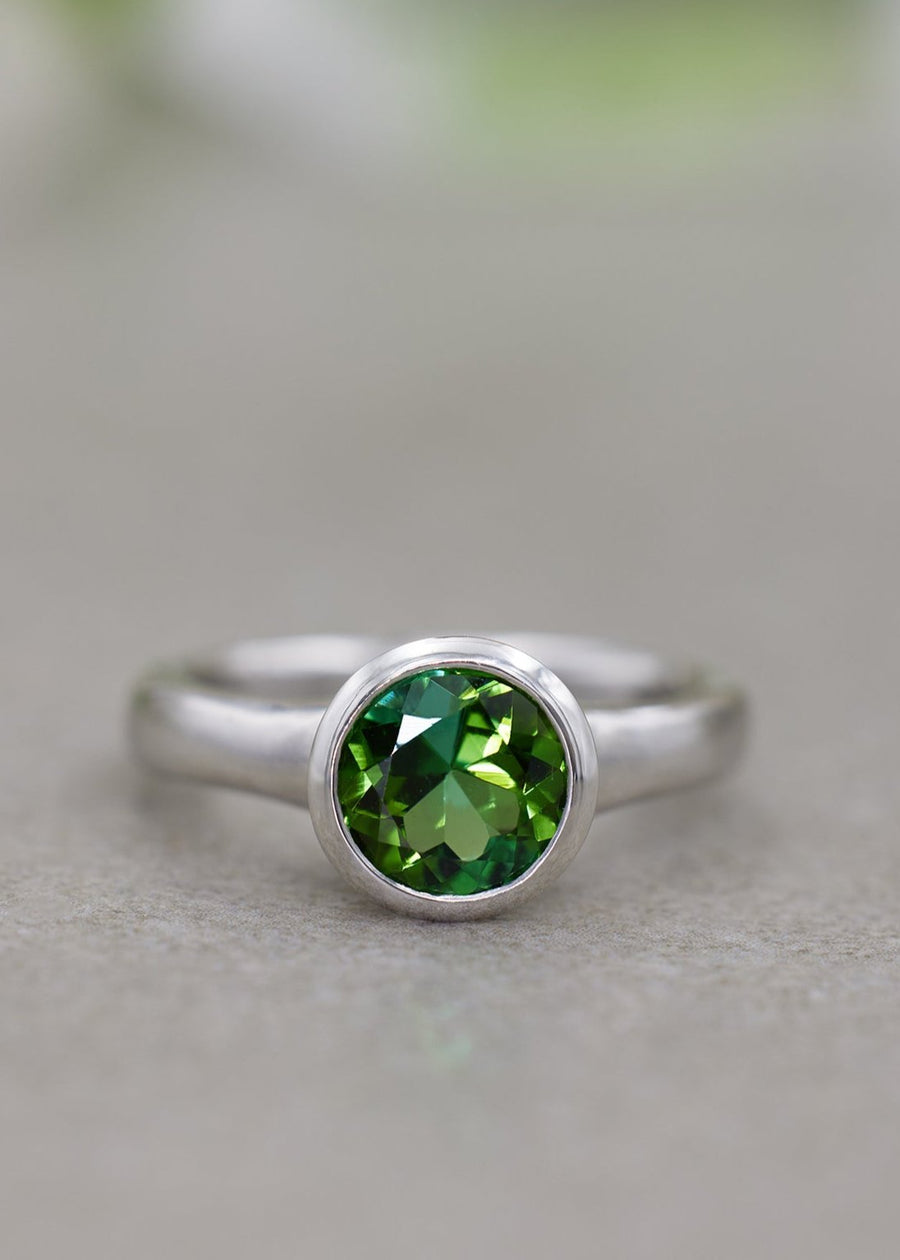 Green Tourmaline Fluted Ring, Platinum