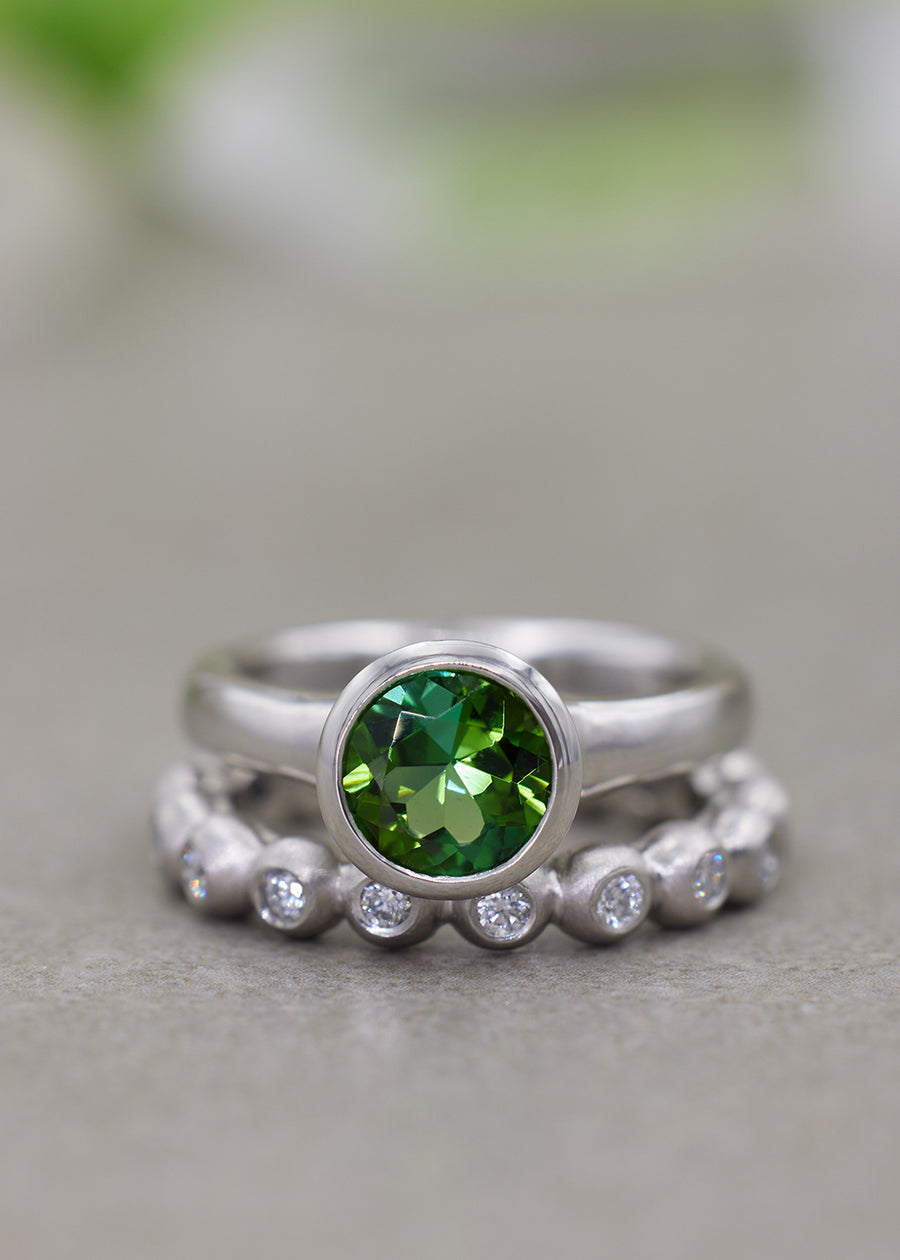 Green Tourmaline Fluted Ring, Platinum