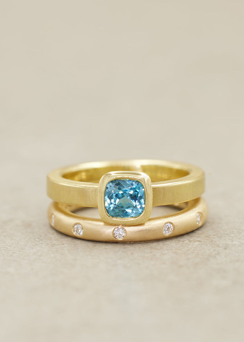 Blue Zircon Cushion Ring
