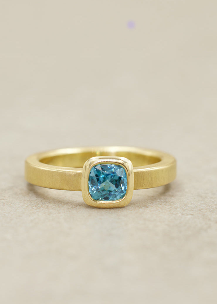 Blue Zircon Cushion Ring