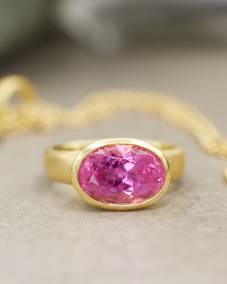 Pink Tourmaline Oval Fluted Ring