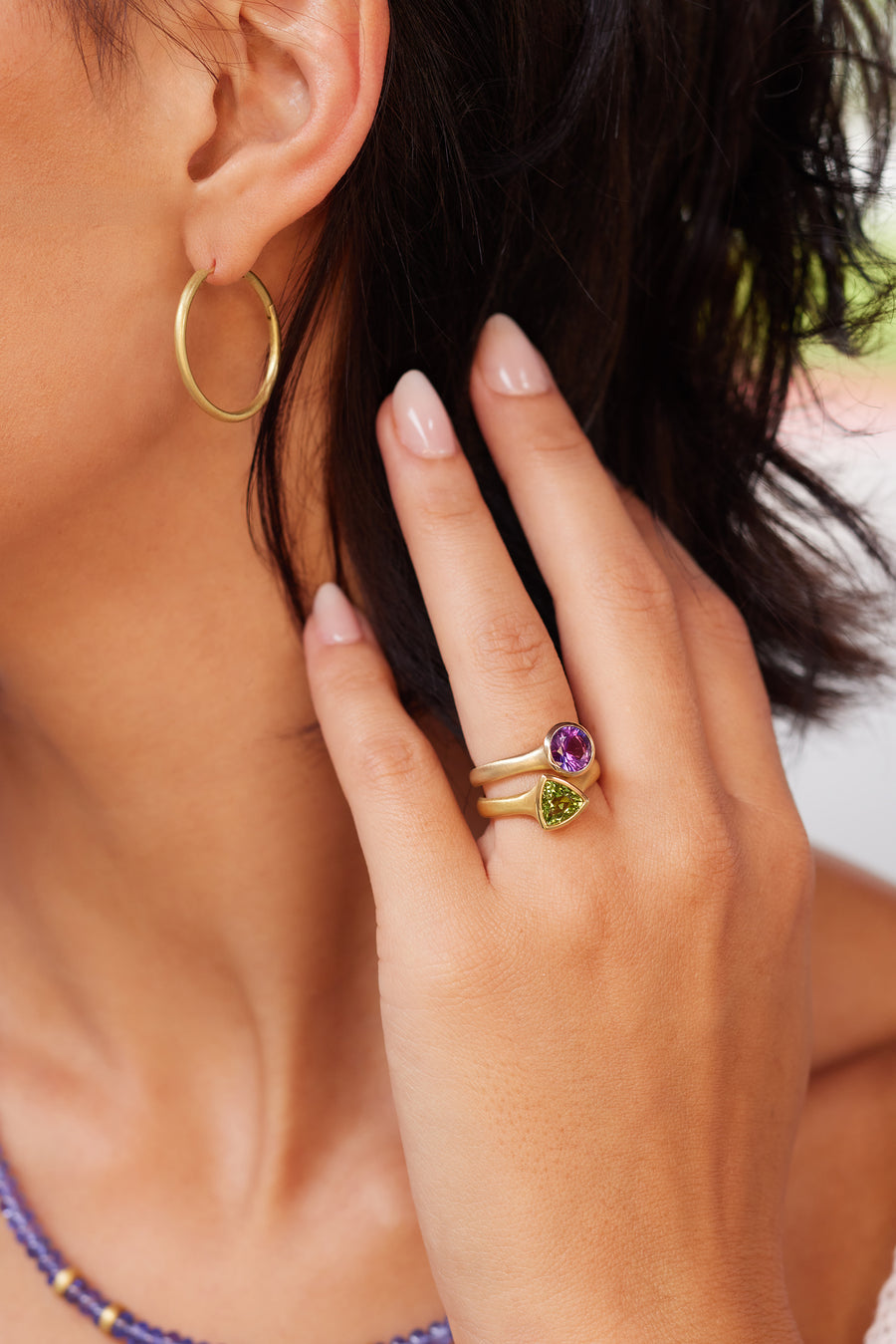 Amethyst Fluted Round Ring