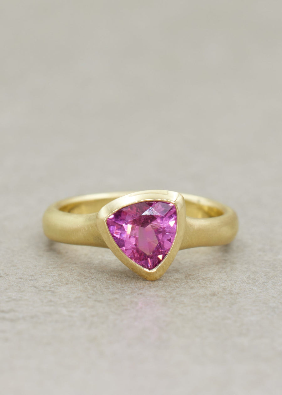 Pink Tourmaline Fluted Trillion Ring