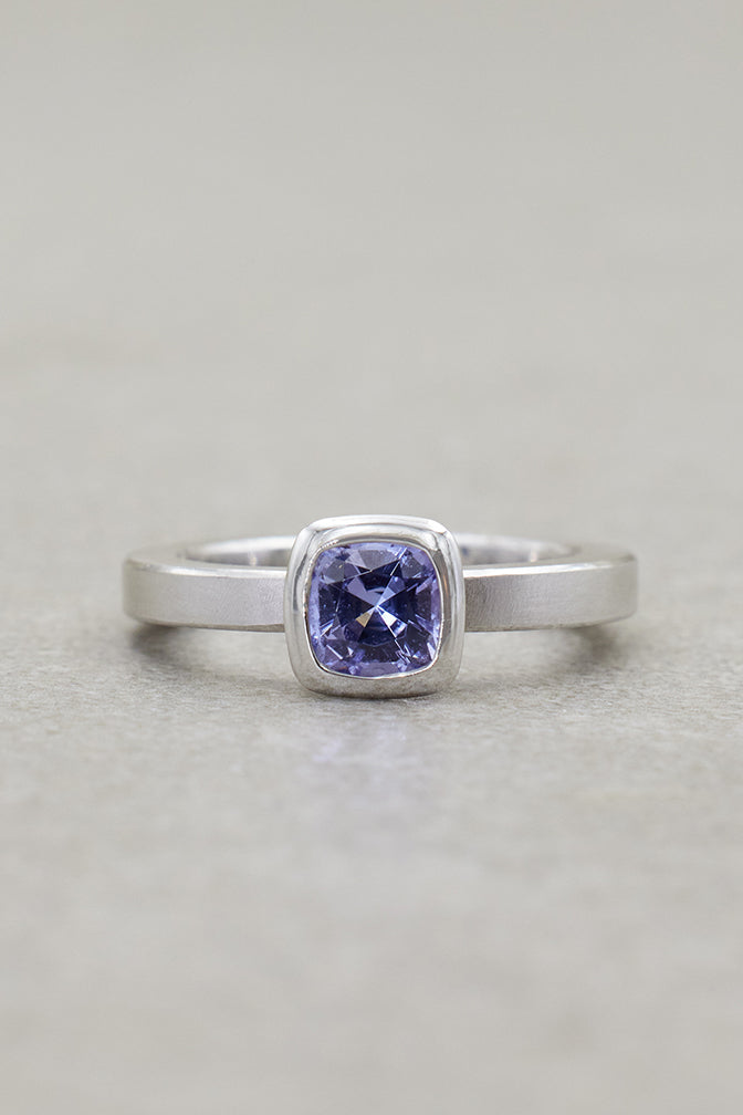 Icy Purple Tanzanite Cushion Ring