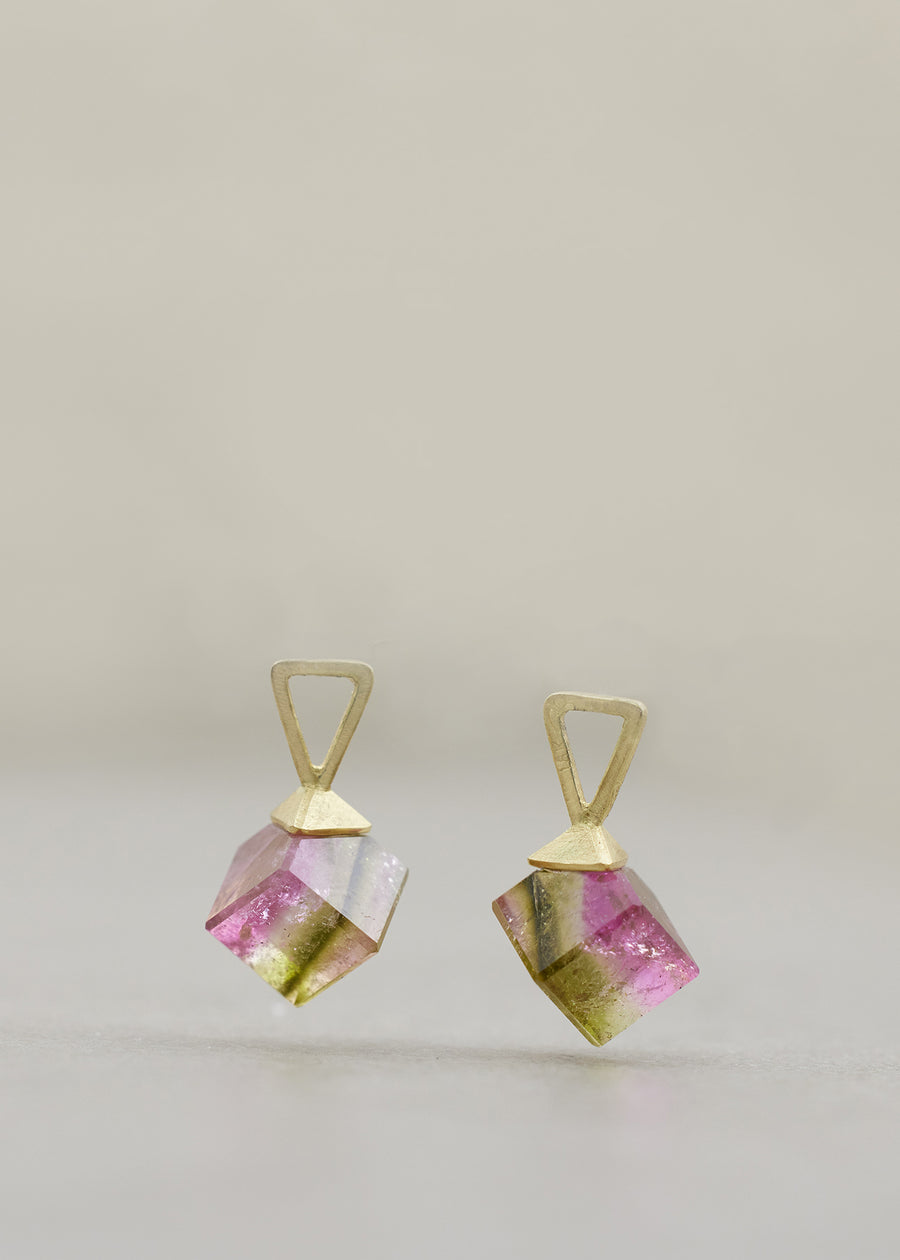 Bicolor Green/Pink Tourmaline Cube Charm Set