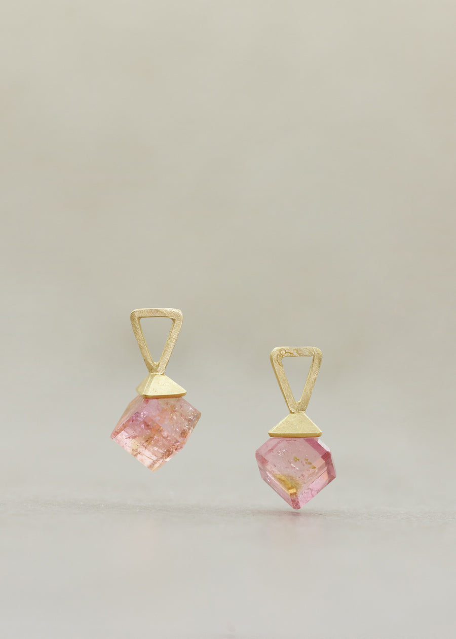 Bicolor Tourmaline Pink/Peach Cube Charm Set