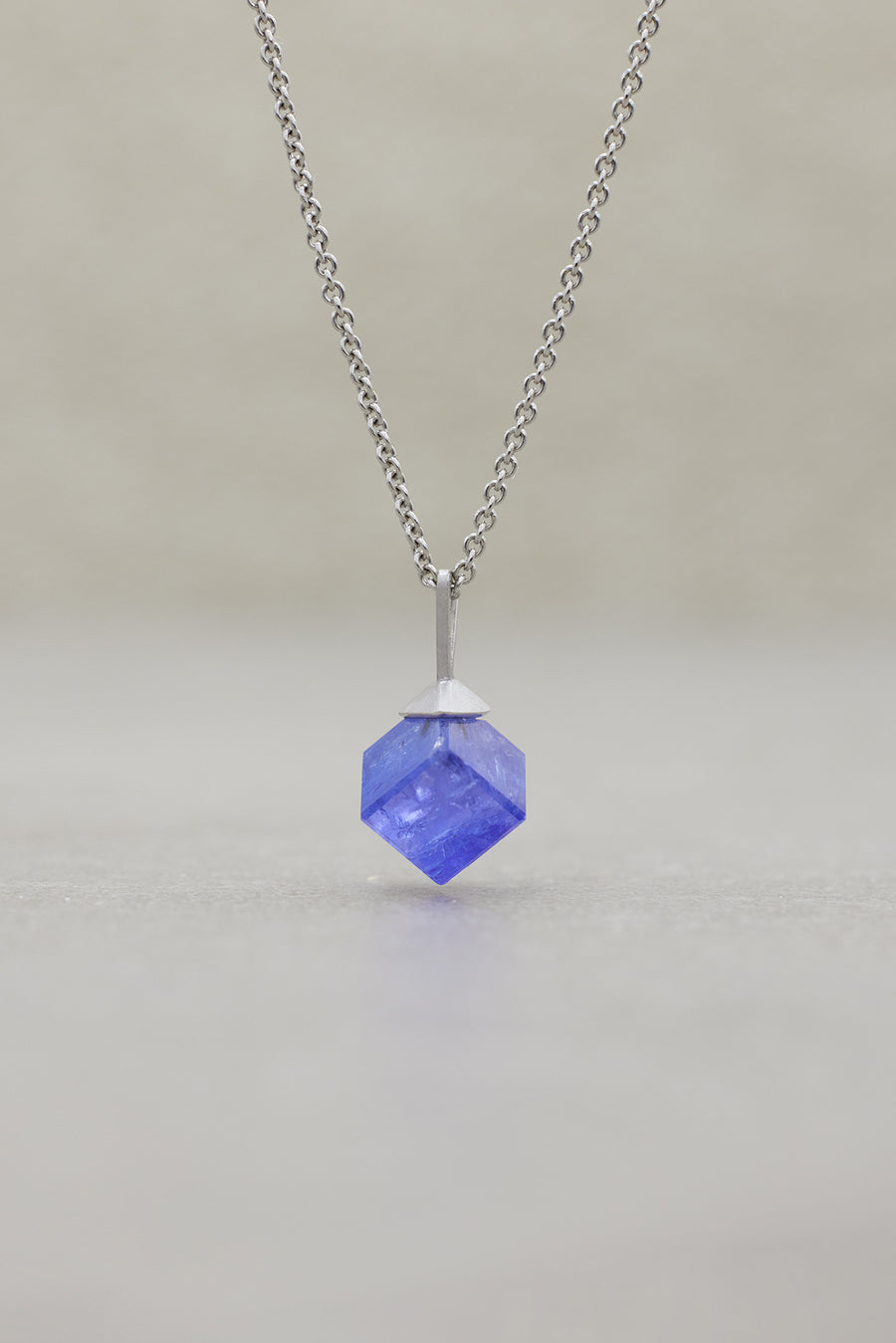 Tanzanite Cube Pendant, Platinum