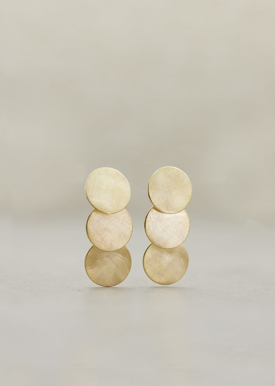 Disc Trio Drop Earrings Yellow Gold