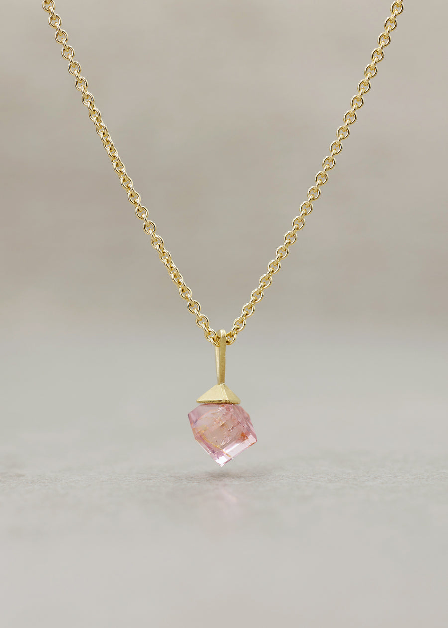 Peachy - Rose Tourmaline Cube Pendant