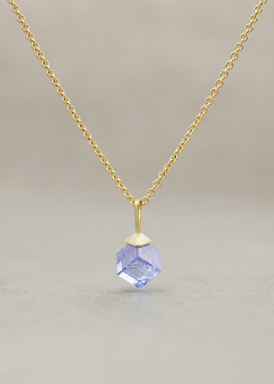 Tanzanite Cube Pendant Yellow Gold