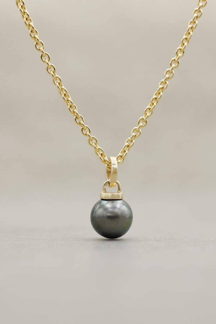 Black Tahitian Pearl Amulet Pendant, Yellow Gold