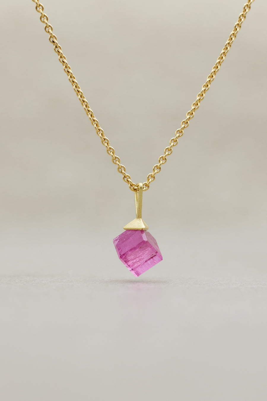 Deep Pink Tourmaline Cube Pendant