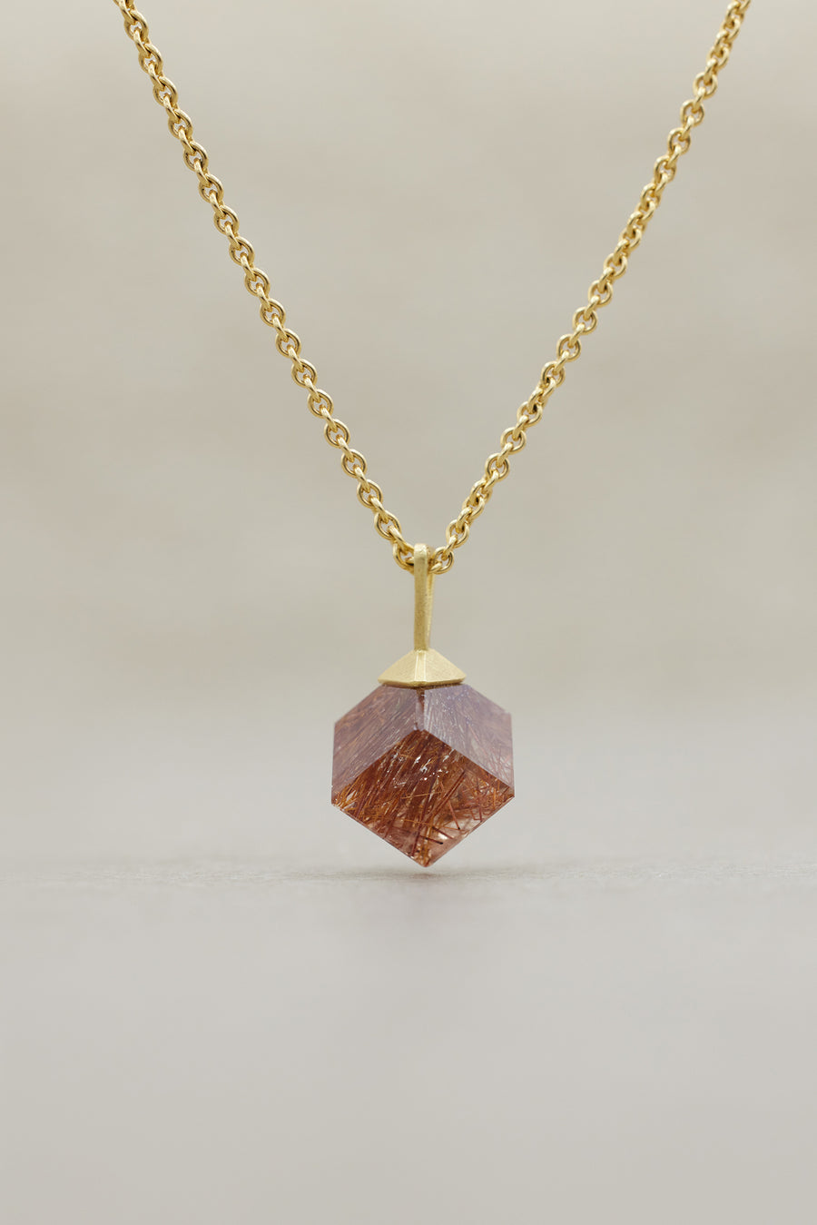 Red Rutilated Quartz Cube Pendant