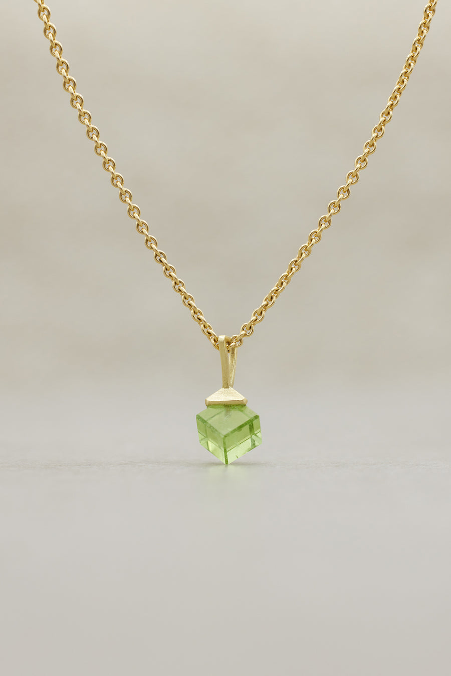 Peridot Cube Pendant Yellow Gold