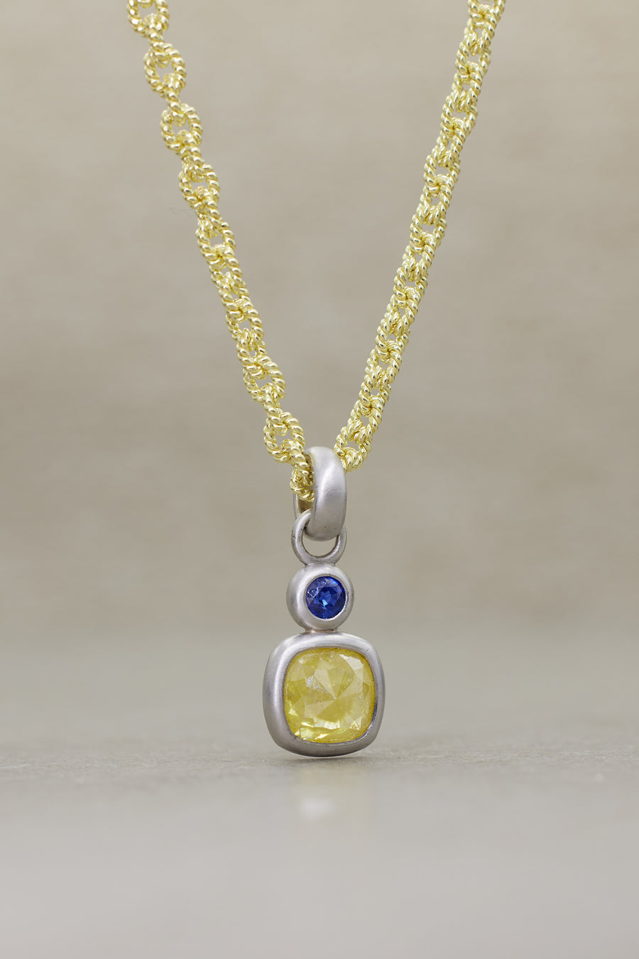 'AEGEA' Yellow Diamond and Blue Sapphire Pendant