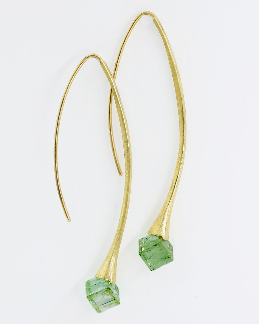 Green Tourmaline Cube Drop Earrings