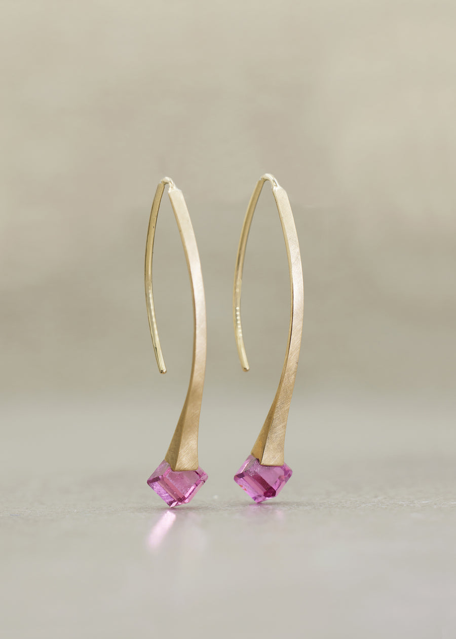 Pink Tourmaline Cube Mini Drop Earrings