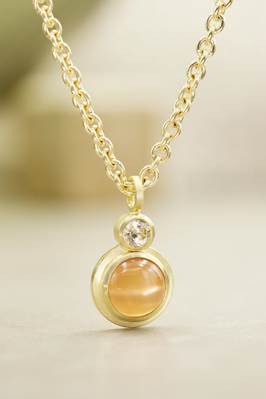 Orange Moonstone and Golden Zircon Pendant