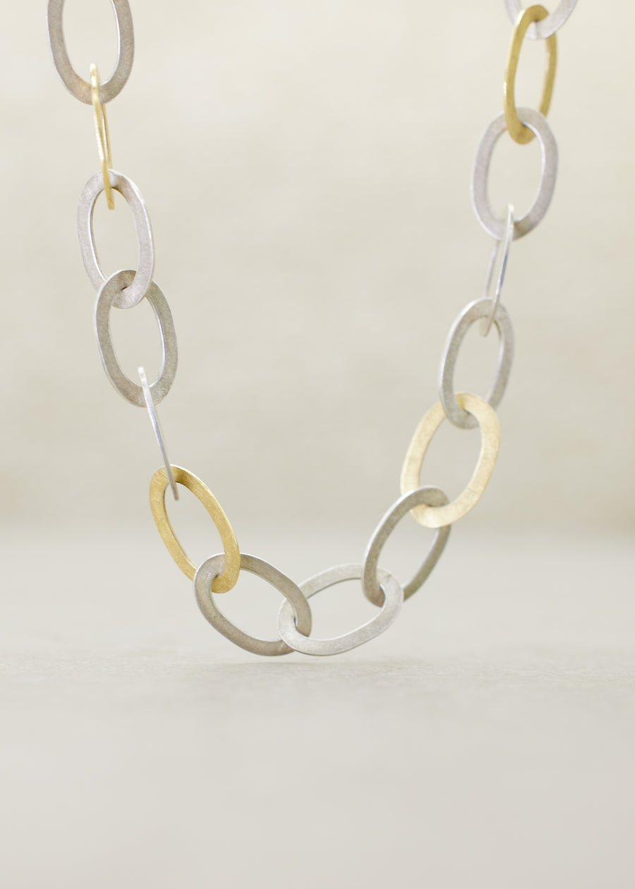 The Oval Link Chain- Sterling and Gold