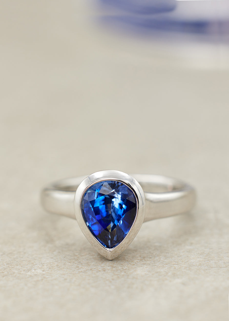 Ceylon Sapphire Pear Shaped Fluted Ring , 2.57 ct