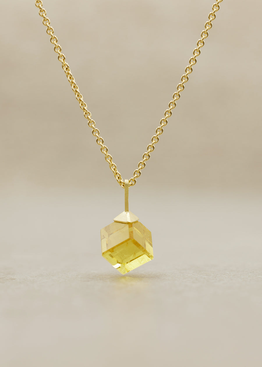 Yellow Beryl Cube Pendant