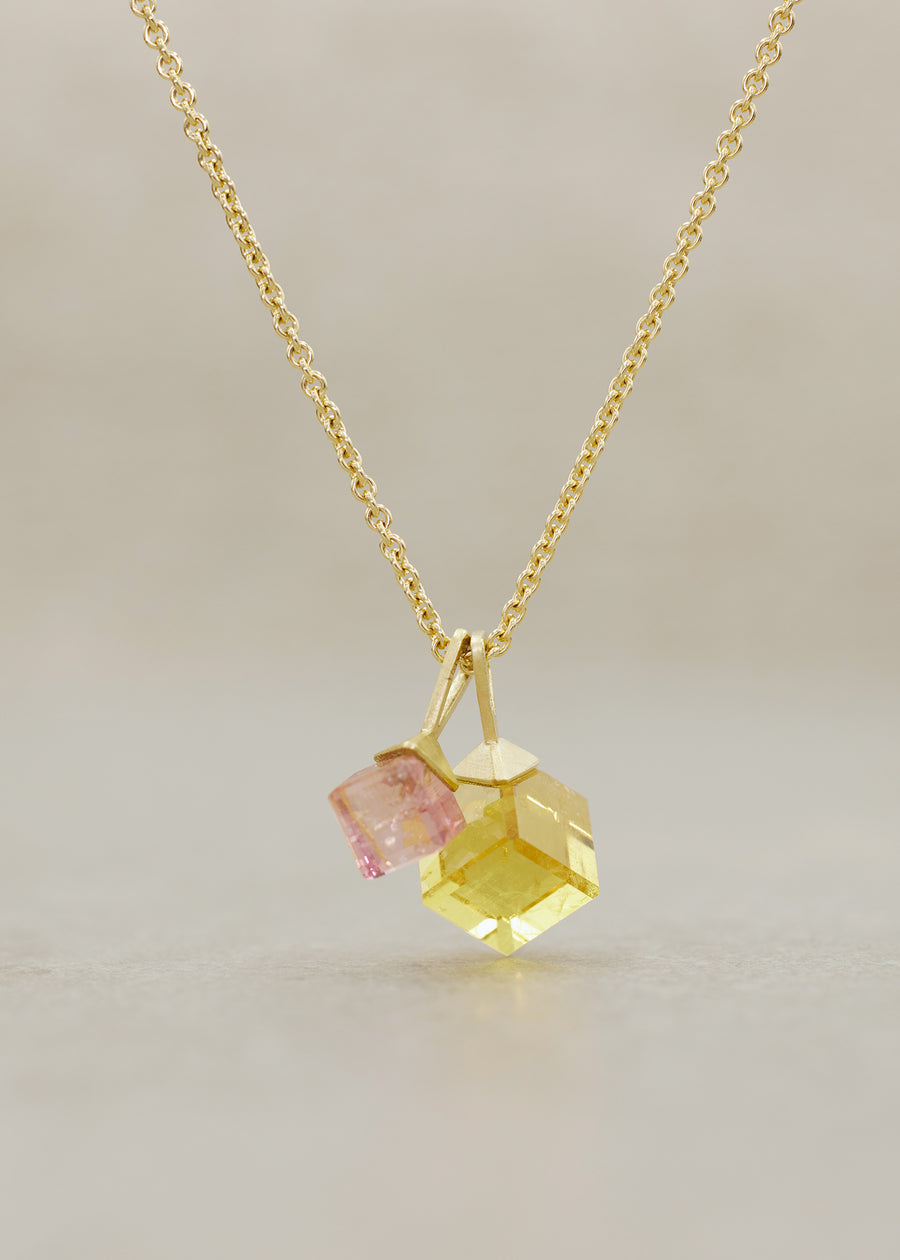 Yellow Beryl Cube Pendant