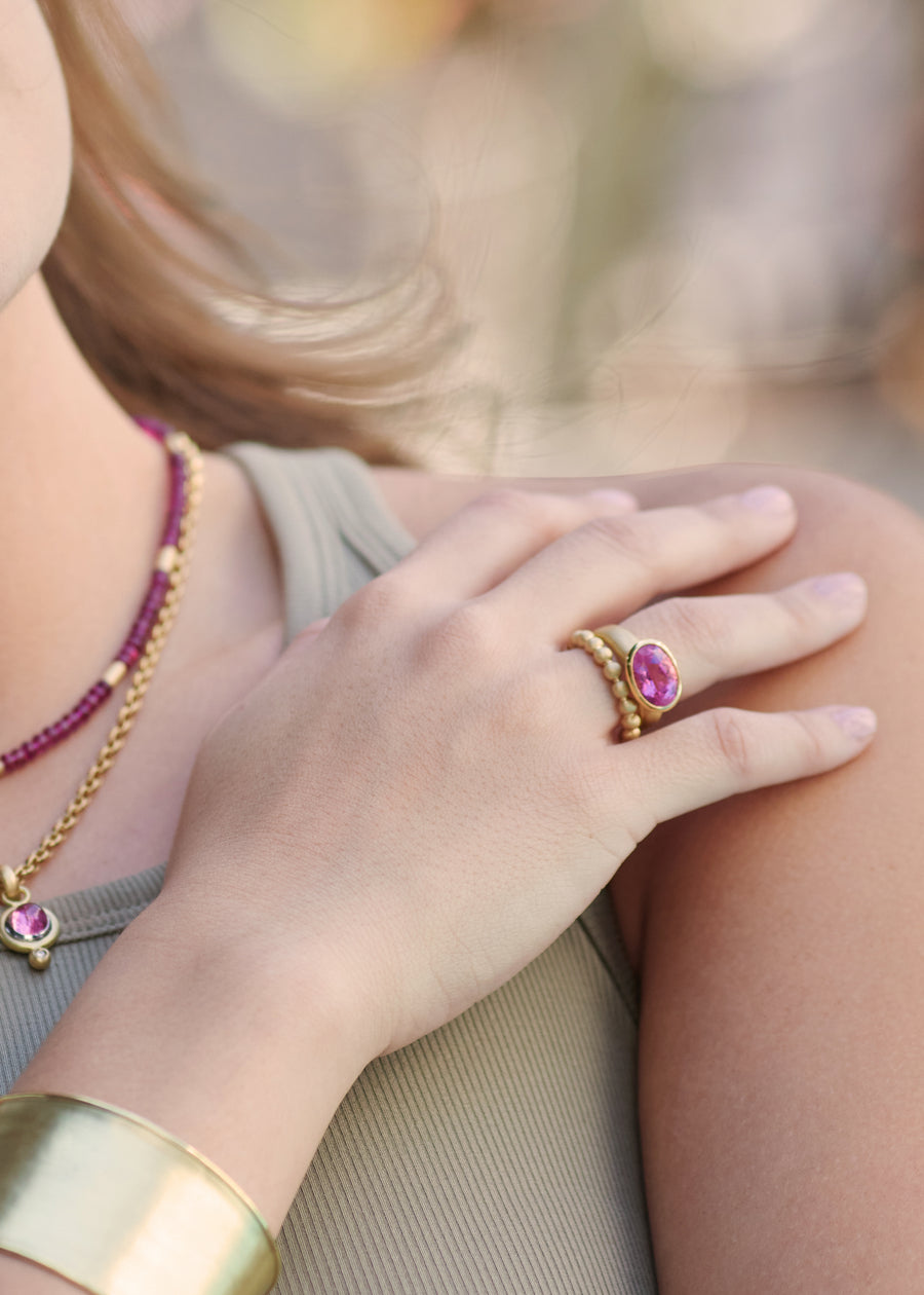 Pink Tourmaline Oval Fluted Ring