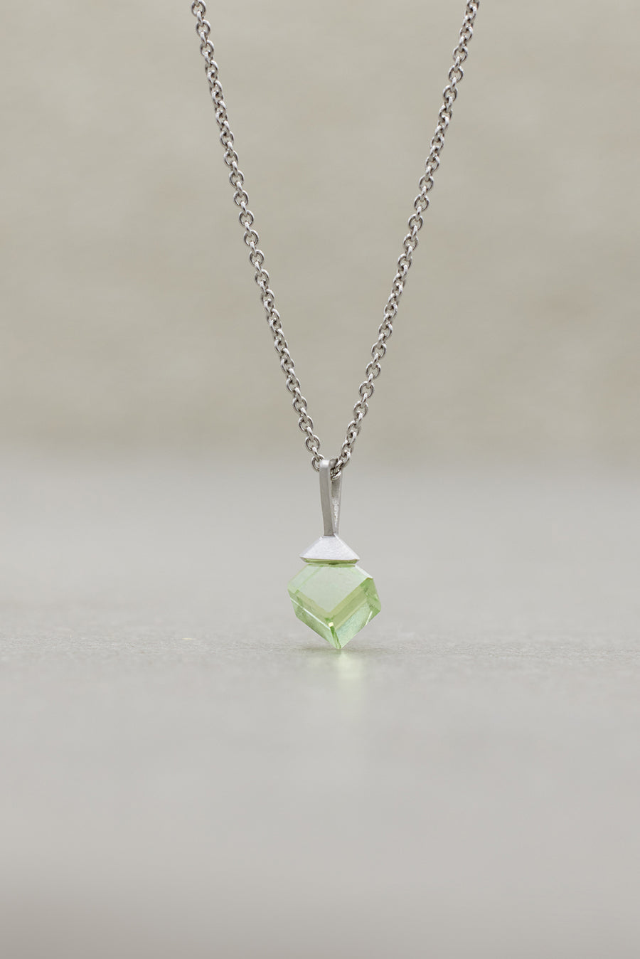 Peridot Cube Pendant, Platinum