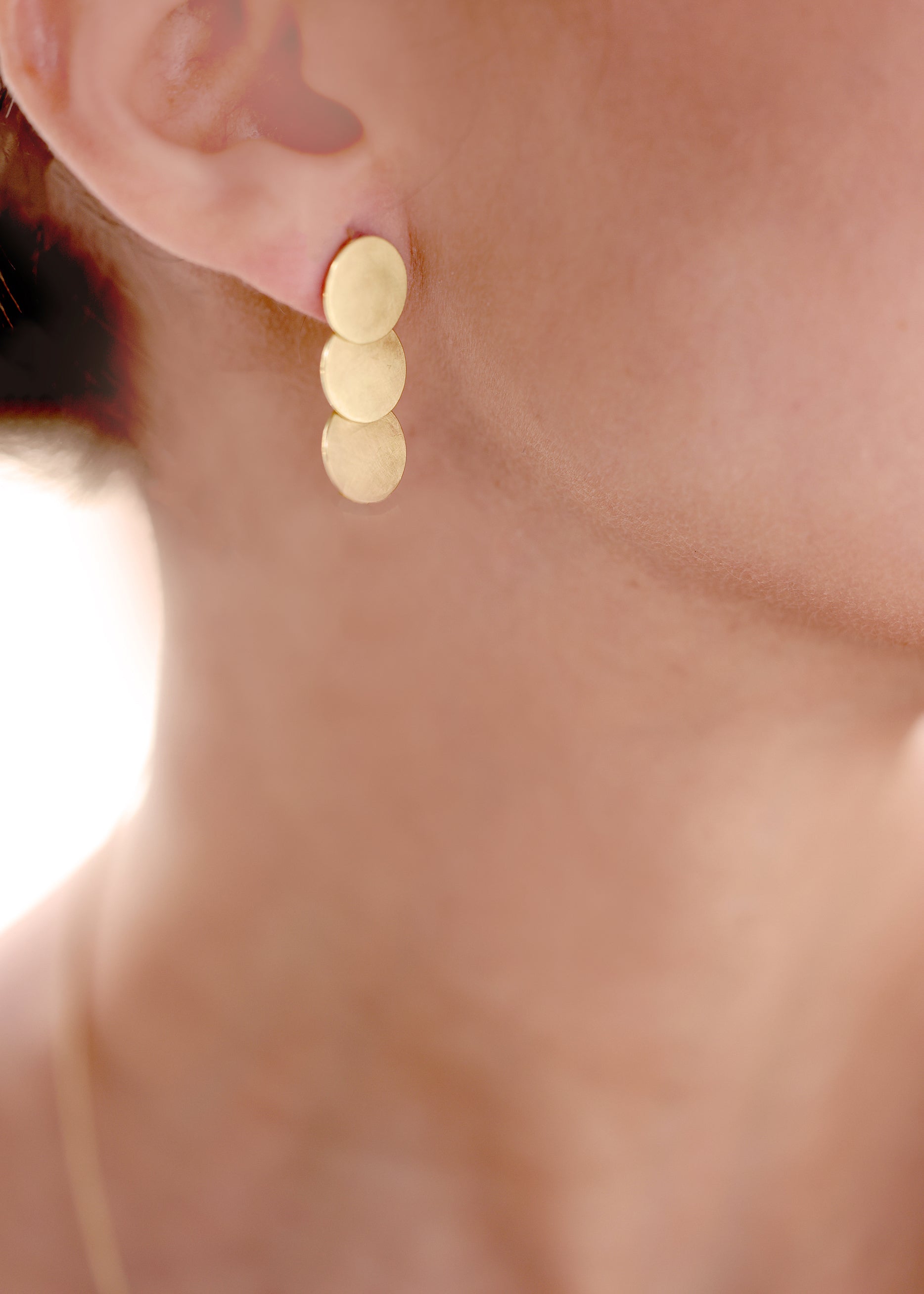 Disc Trio Drop Earrings Yellow Gold