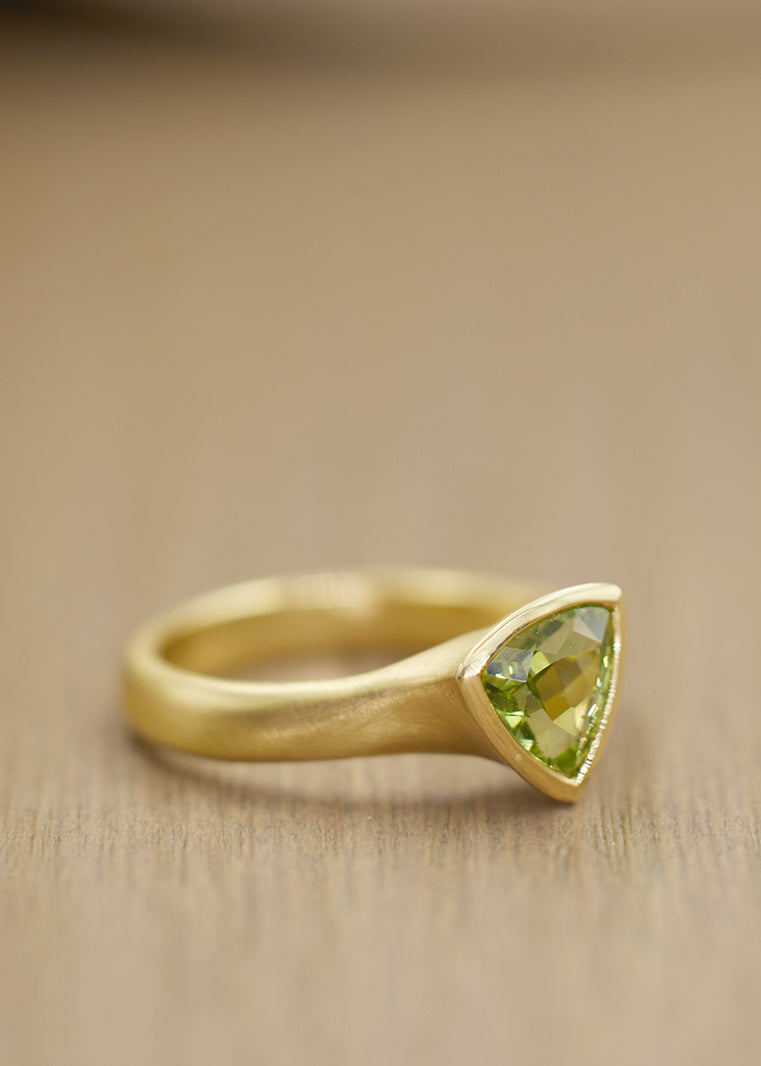 Apple Green Tourmaline Fluted Trillion Ring  1.06ct 6.8mm