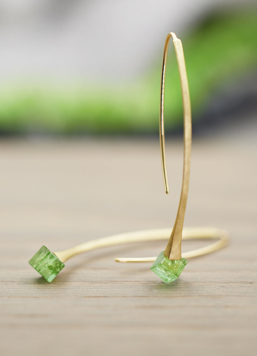 Green Tourmaline Cube Drop Earrings