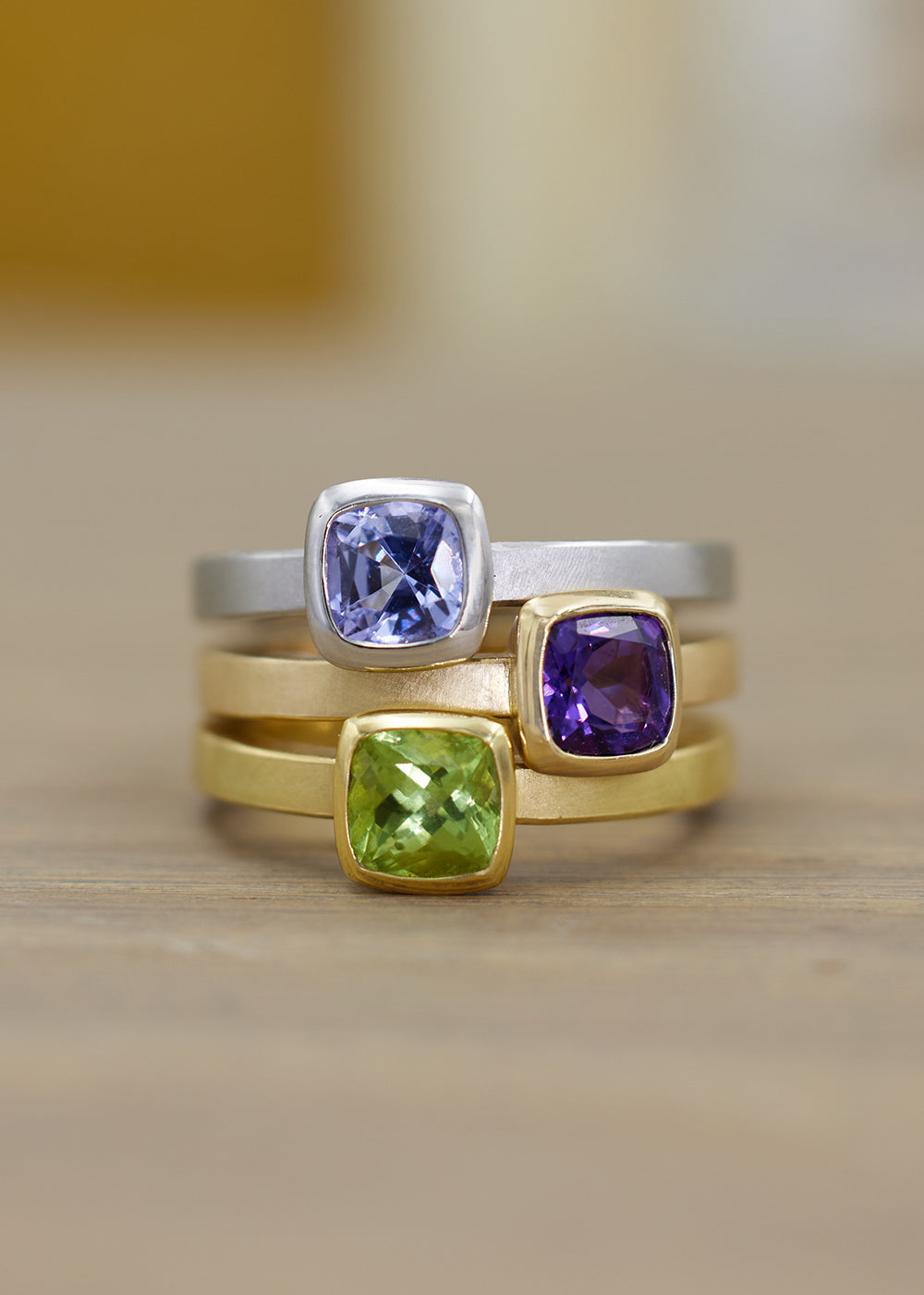 Icy Purple Tanzanite Cushion Ring Medium