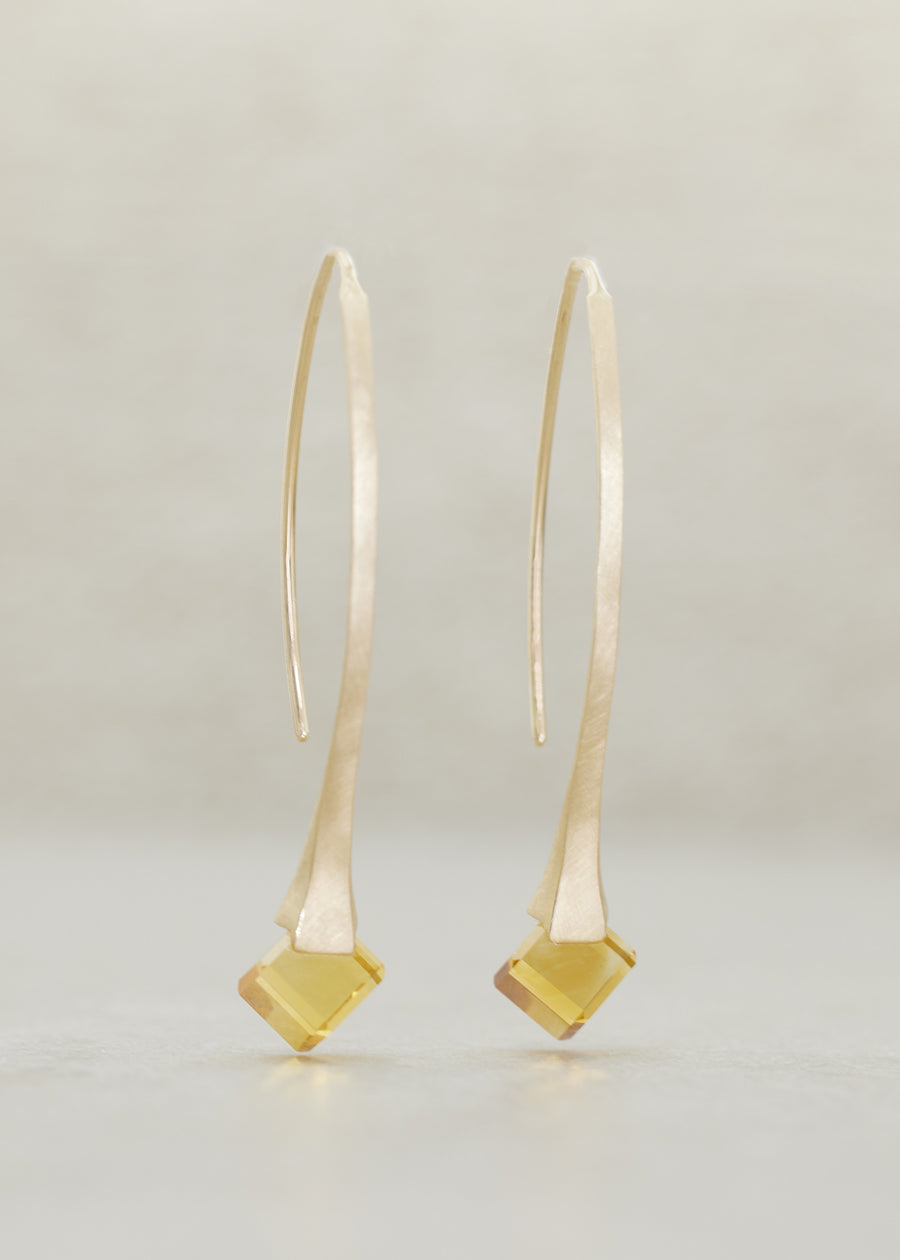 Orange Citrine Cube Drop Earrings