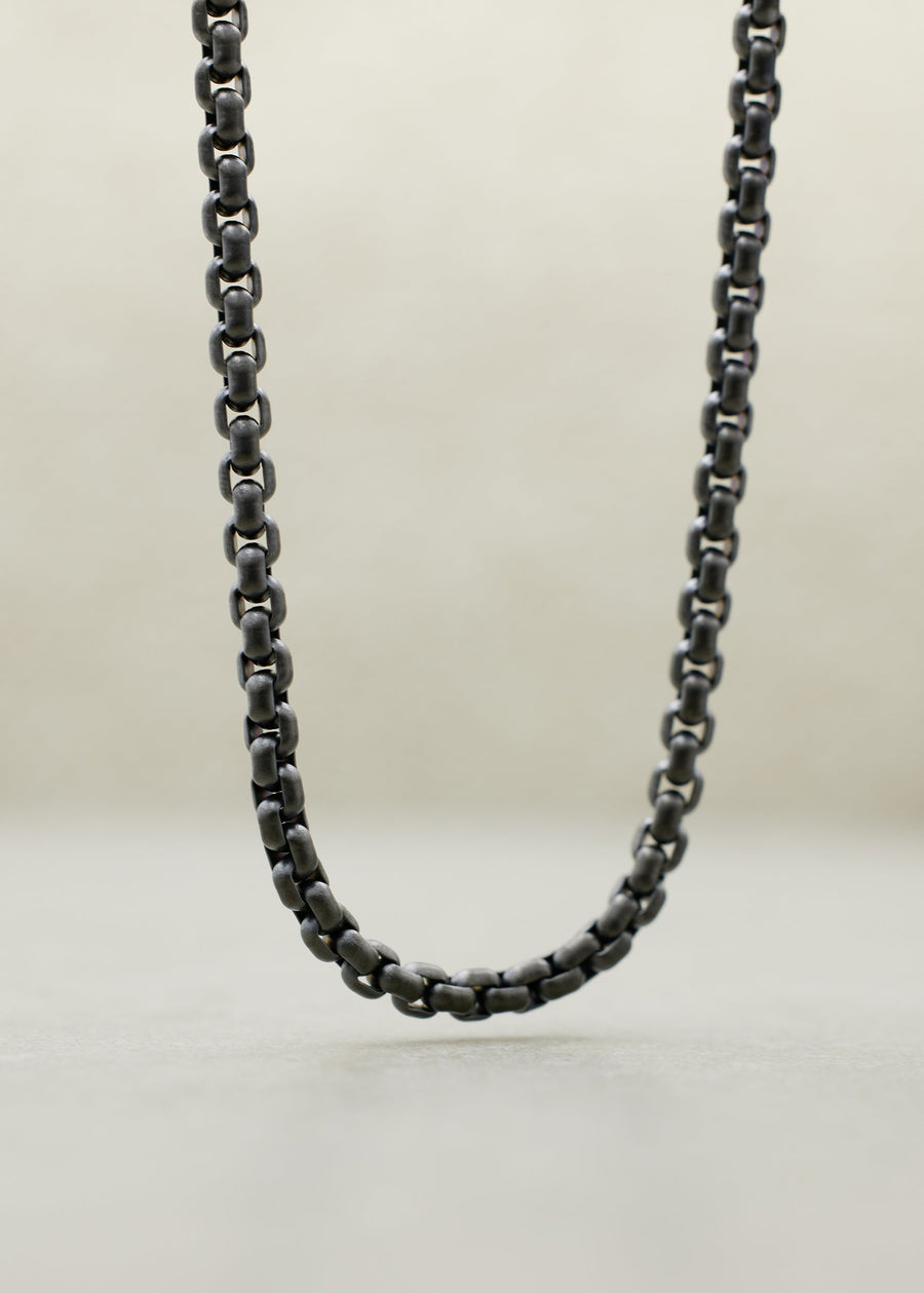 Black Titanium Rounded Box Chain Necklace, 4mm