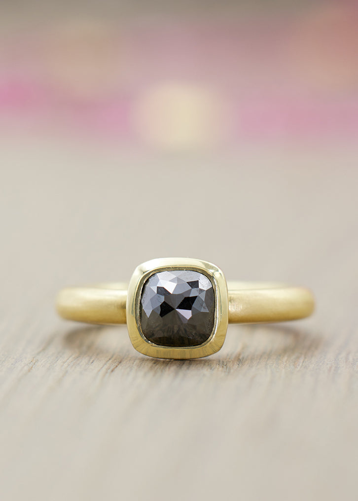 'AEGEA' Black Diamond Cushion Ring