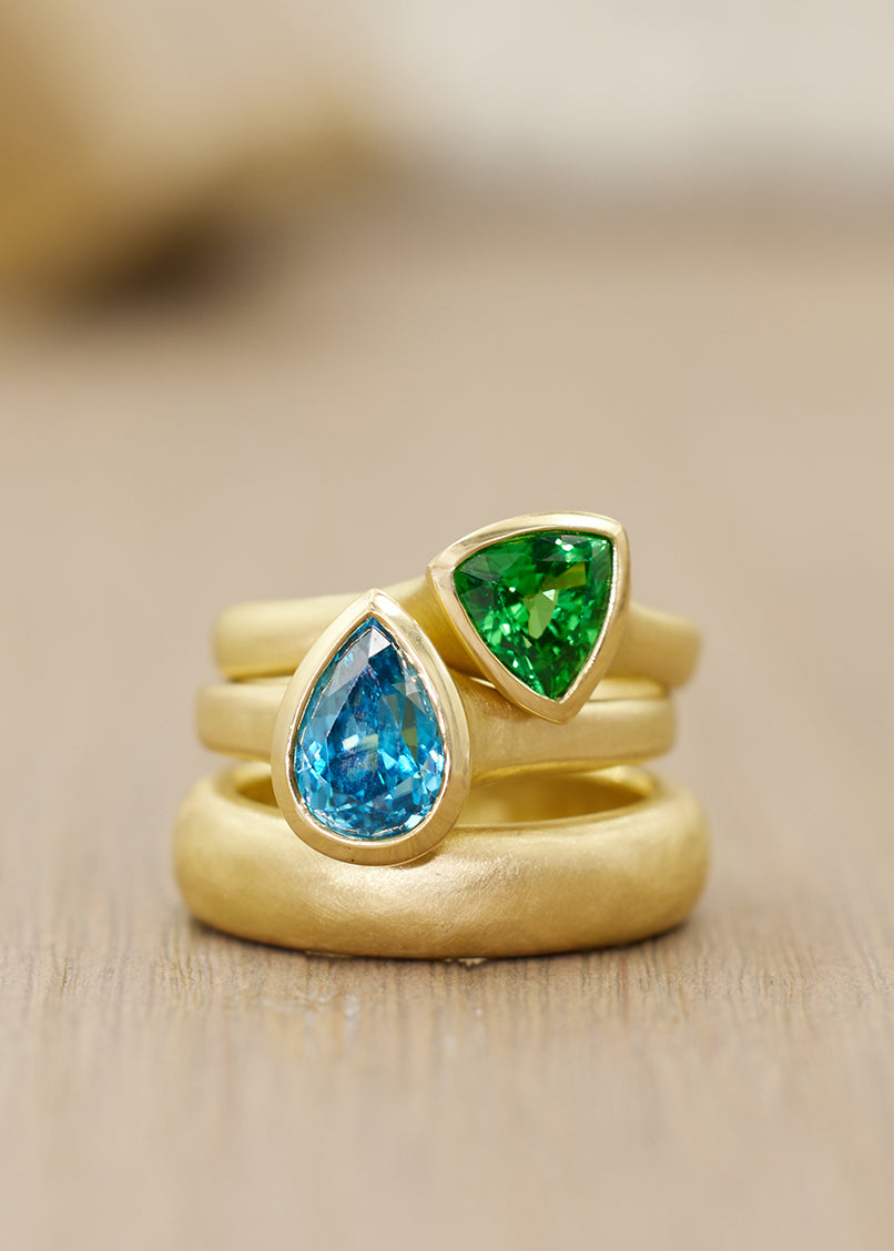 Blue Zircon Fluted Pear Shaped Ring