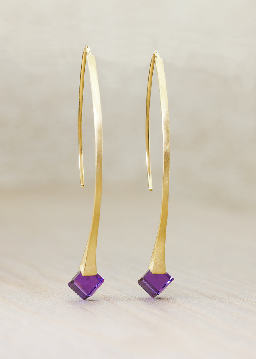 Amethyst Cube Drop Earrings