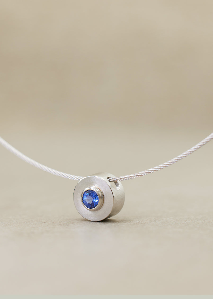 Blue Sapphire Disc Slide Pendant, Platinum