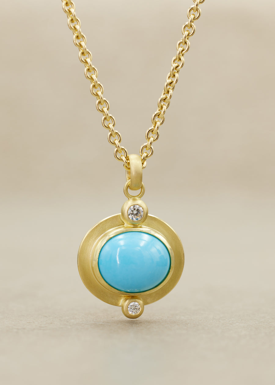 Turquoise and Diamond Medallion Pendant
