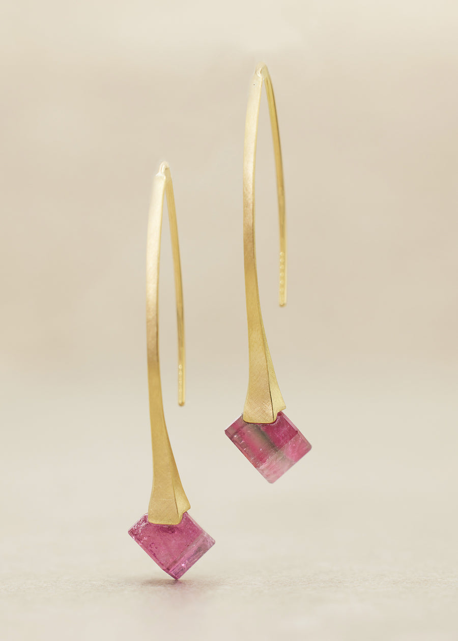 Rubelite Tourmaline Cube Drop Earrings