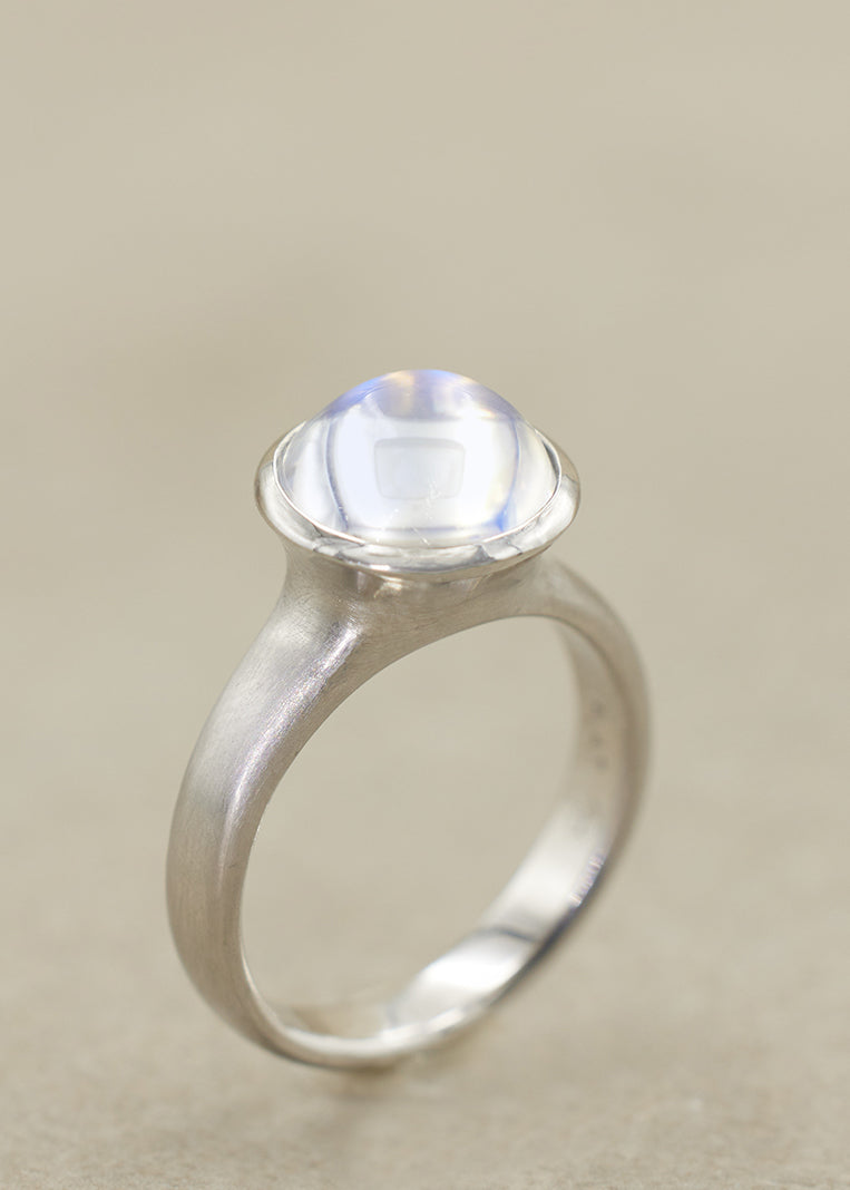 Rainbow/Blue  Moonstone Platinum Ring