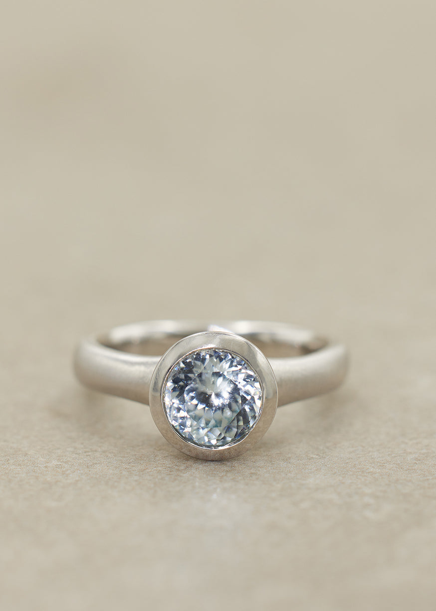 Ice Blue Zircon Fluted Ring, Platinum