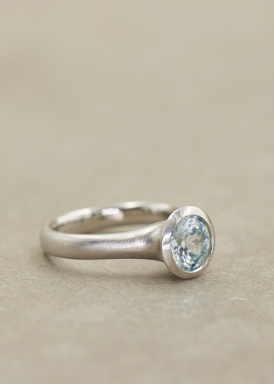 Ice Blue Zircon Fluted Ring, Platinum
