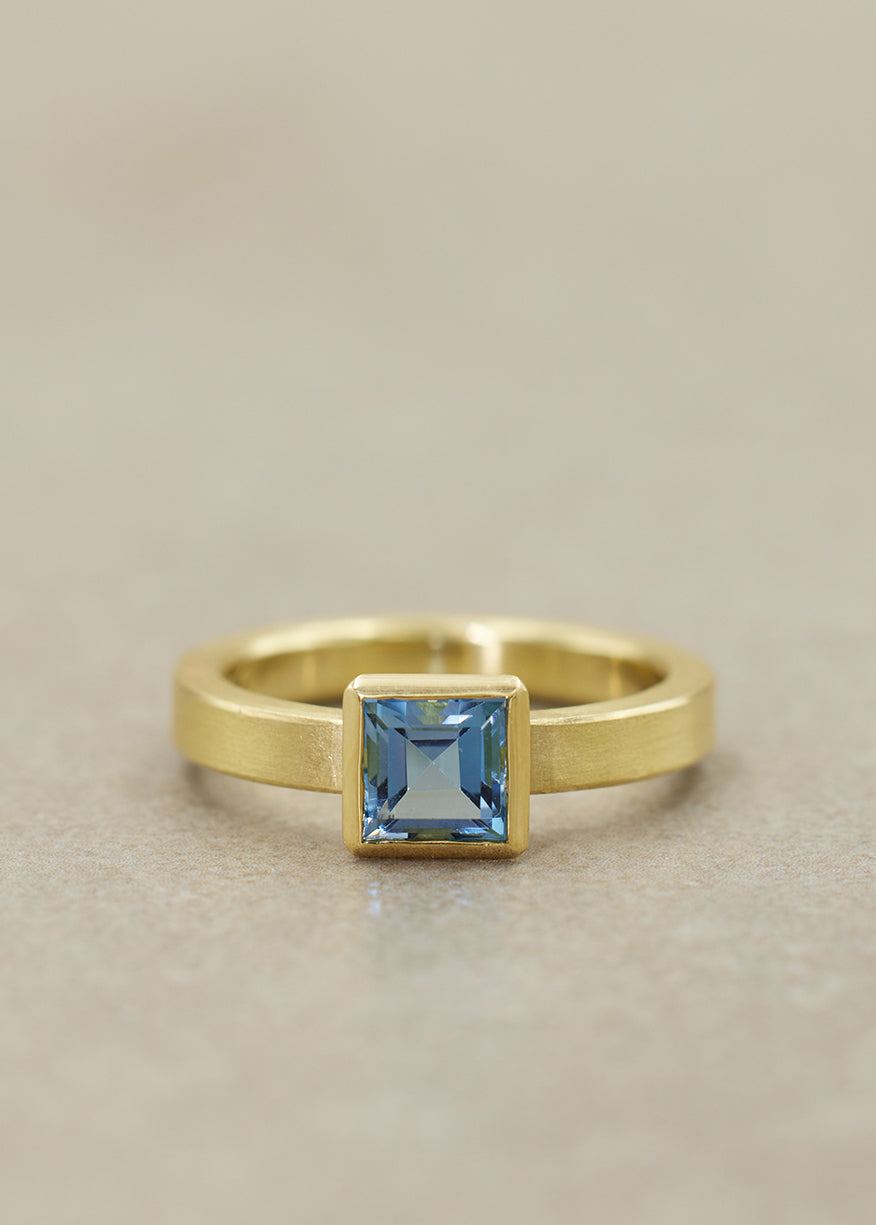 Aquamarine Step Cut Ring