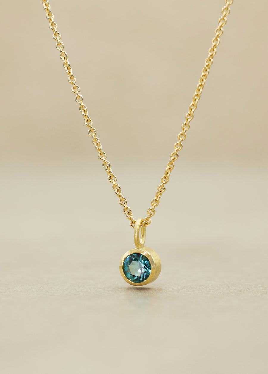Blue-Green Tourmaline Round Gem Pendant