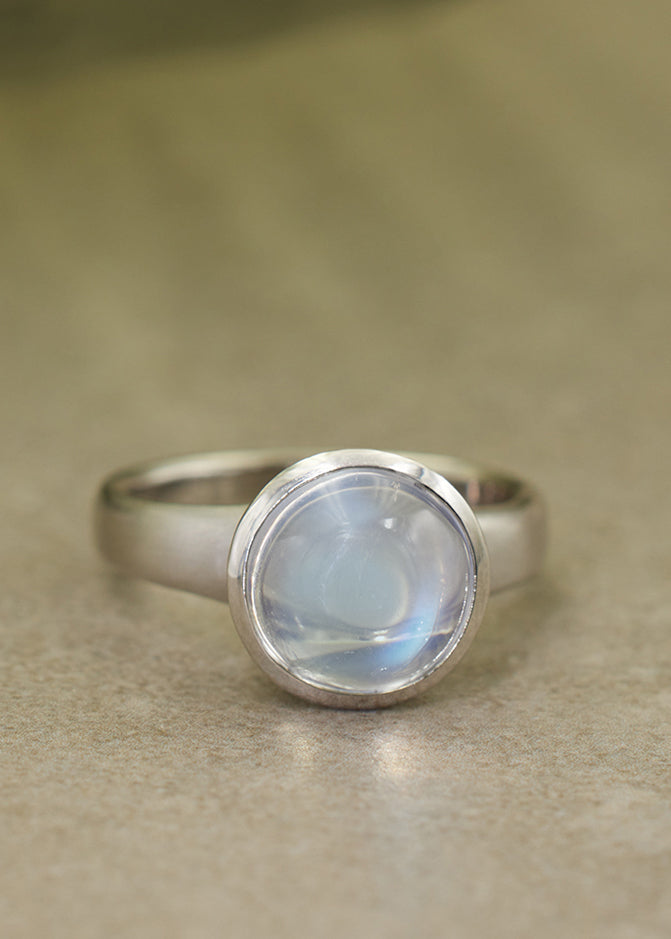 Rainbow/Blue  Moonstone Platinum Ring