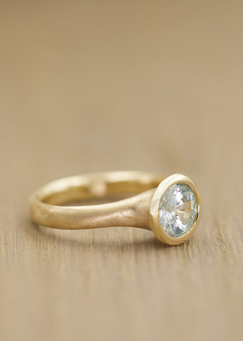 Ice Blue Zircon Fluted Ring Yellow Gold