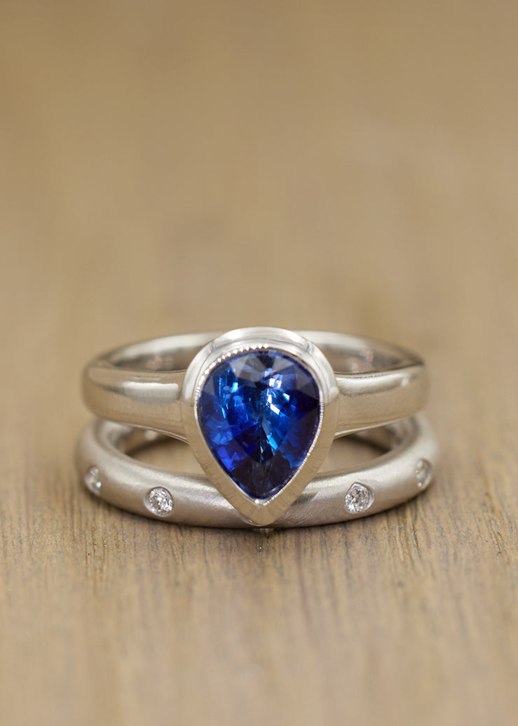 Ceylon Sapphire Pear Shaped Fluted Ring , 2.57 ct