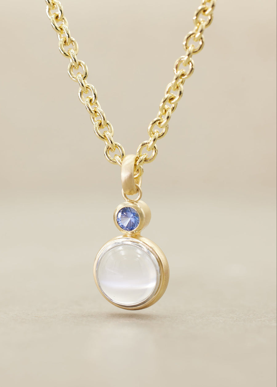 Cateye Moonstone and Sapphire Pendant